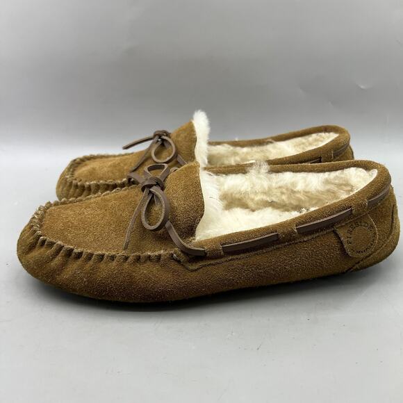 Fireside By Dearfoams Shoes Womens Size 9 Brown Suede Moccasin Faux Fur Slippers - Picture 3 of 8